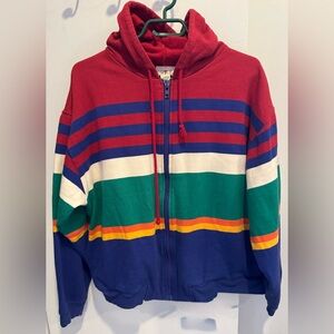 Vintage J. Crew Oarsman 90s heavy cotton multi-striped zip hoodie sweatshirt L